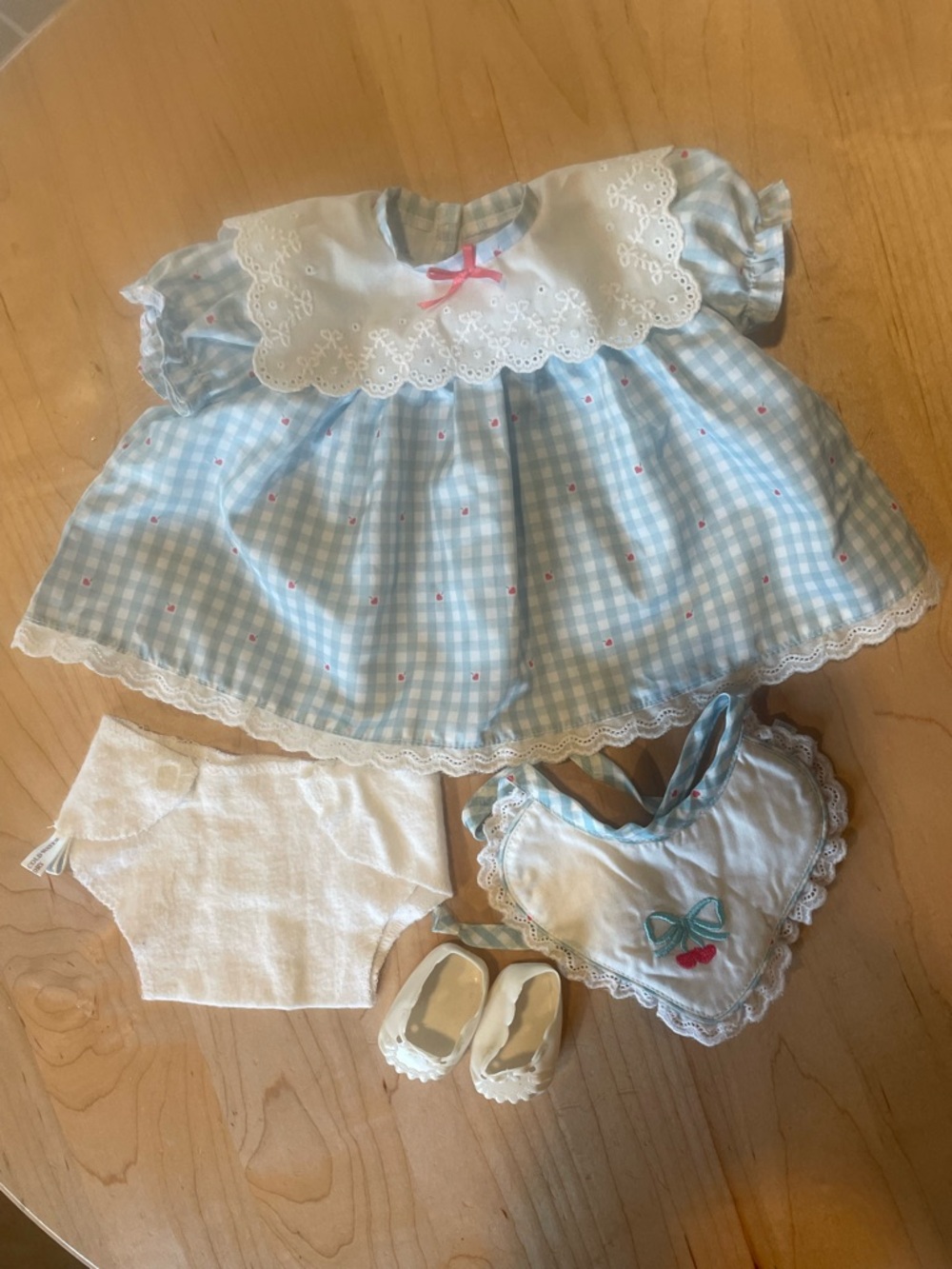Our New Baby Dress, bib, diaper, shoes